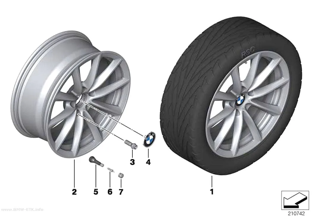 Šema: BMW aluminijumska felna, V-krakovi 324