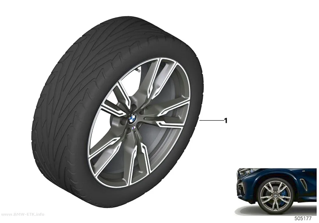 Šema: BMW aluminijumska felna V-zvezdasti krakovi 747M - 22"