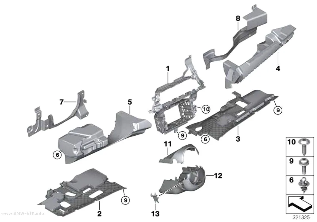 Šema: Donji delovi za pričvršćivanje instrument table