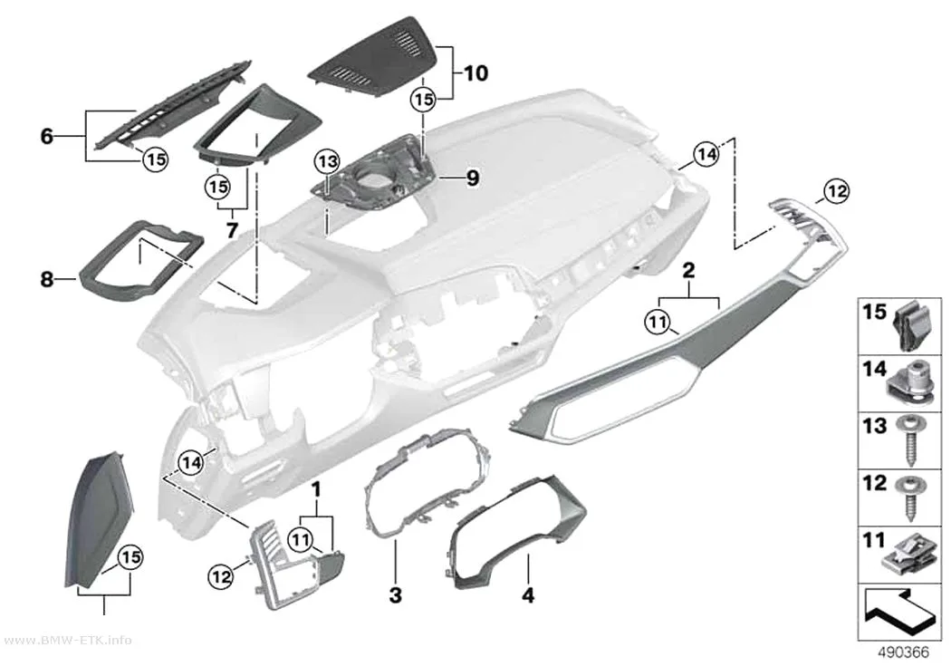 Šema: Gornji delovi za pričvršćivanje instrument table