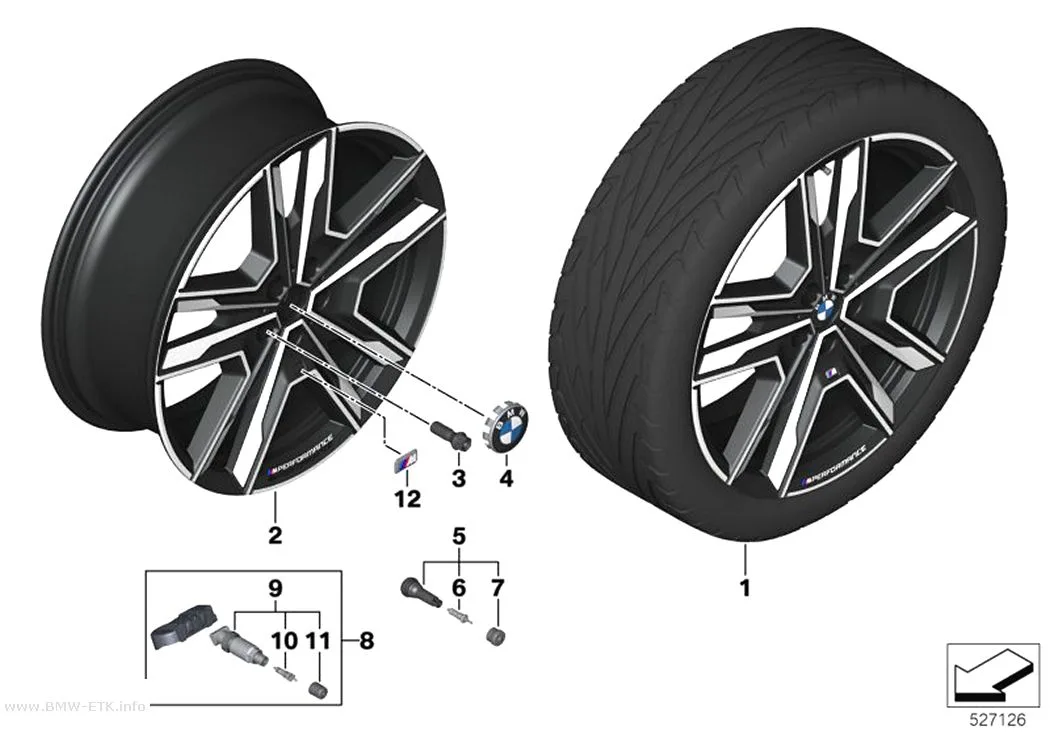 Šema: BMW aluminijumska felna, dvostruki krakovi 877M - 21" OA