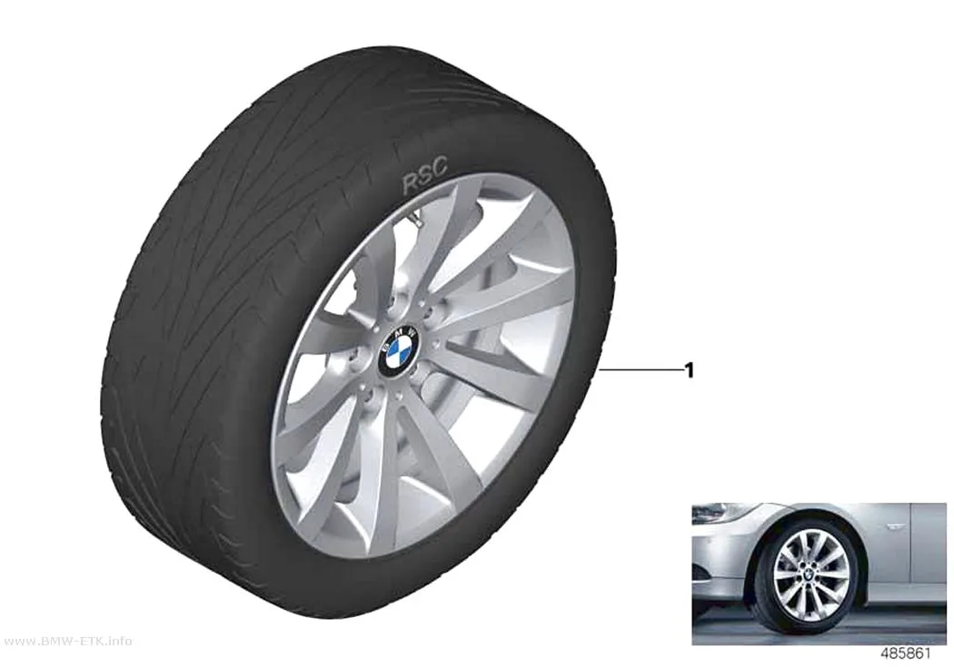Šema: BMW aluminijumska felna, V-krakovi 285 - 17"