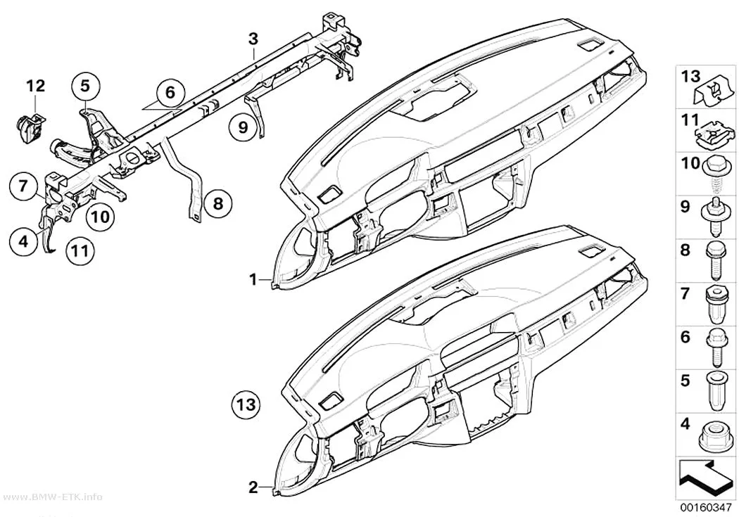 Šema: Obloga instrument table, noseća cev