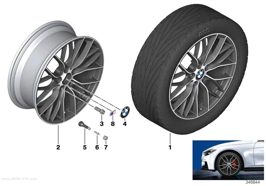 Šema: BMW aluminijumska felna M sa dvostrukim krakovima 405 - 19"
