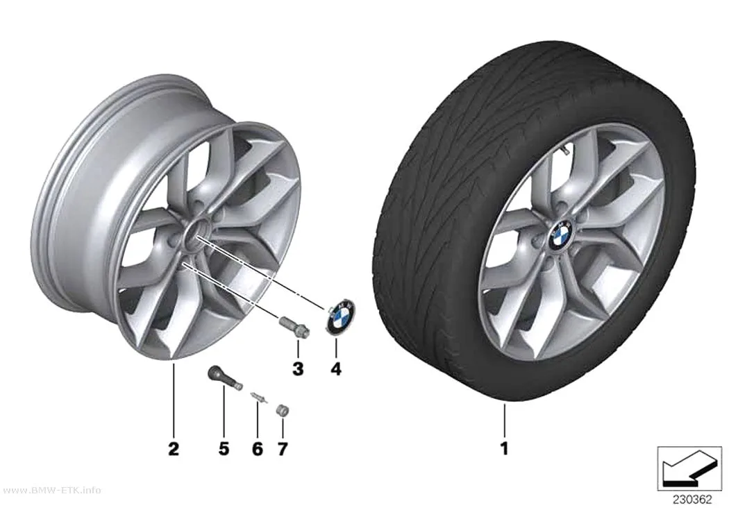 Šema: BMW aluminijumska felna, Y-krakovi 308