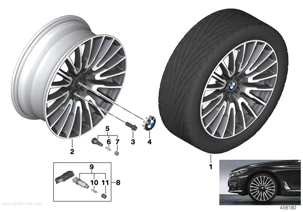 Šema: BMW aluminijumska felna, V-krakovi 629 - 21"