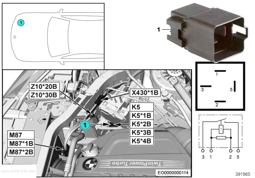 Šema: Relej elektromotora ventilatora 400 / 600 W K5