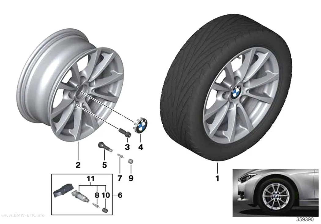 Šema: BMW aluminijumska felna, V-krakovi 390 - 16"