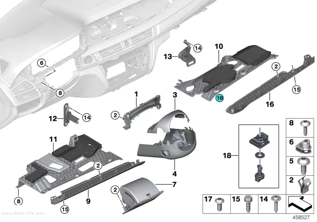 Šema: Donji delovi za pričvršćivanje instrument table