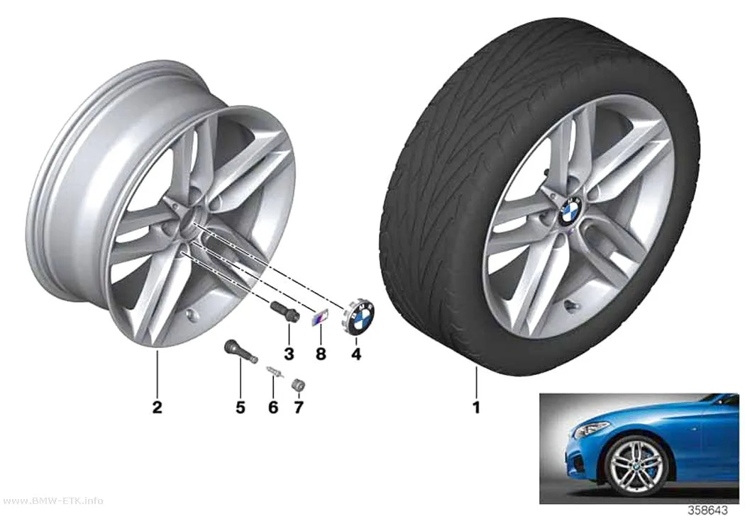 Šema: BMW aluminijumska felna M sa dvostrukim krakovima 461 - 18"
