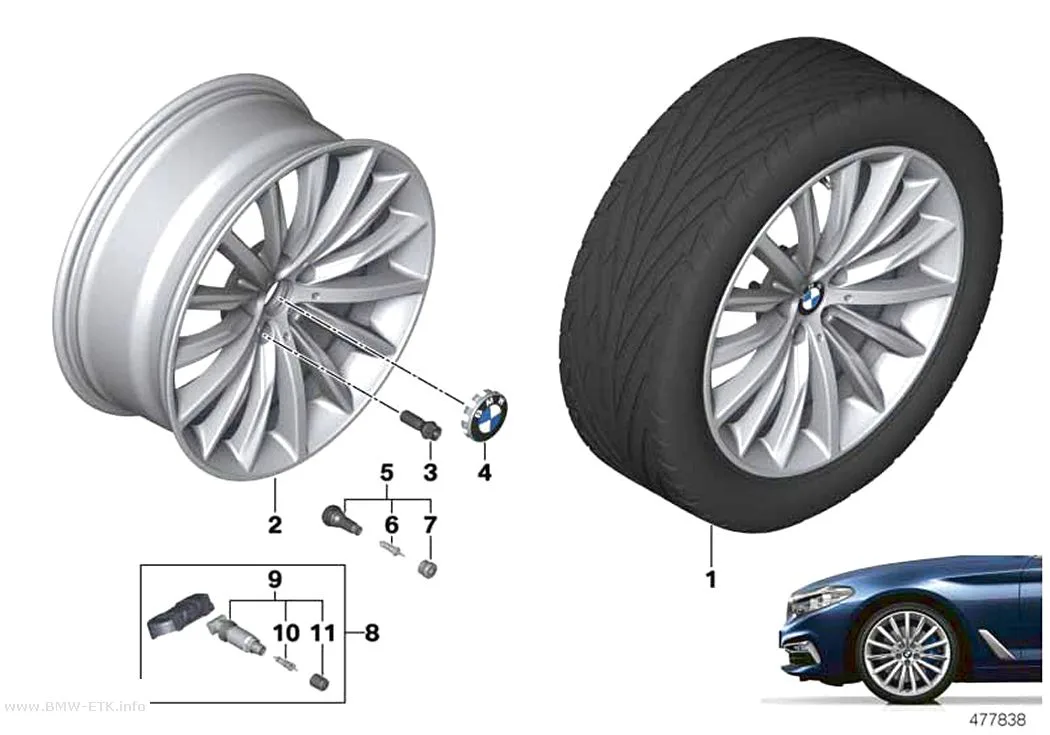 Šema: BMW aluminijumska felna, višestruki krakovi 633 - 19"